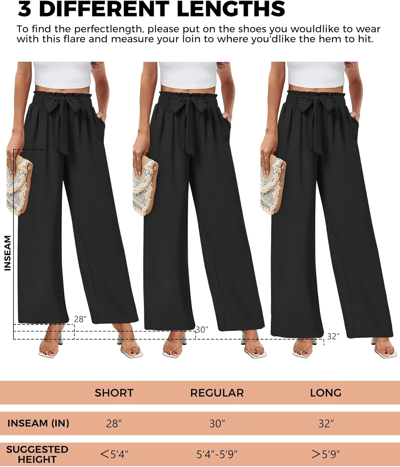 Buauty Wide Leg Palazzo Pants Woman with Pockets High Waist Pant Adjustable Knot Loose Trousers Business Casual Work Pants