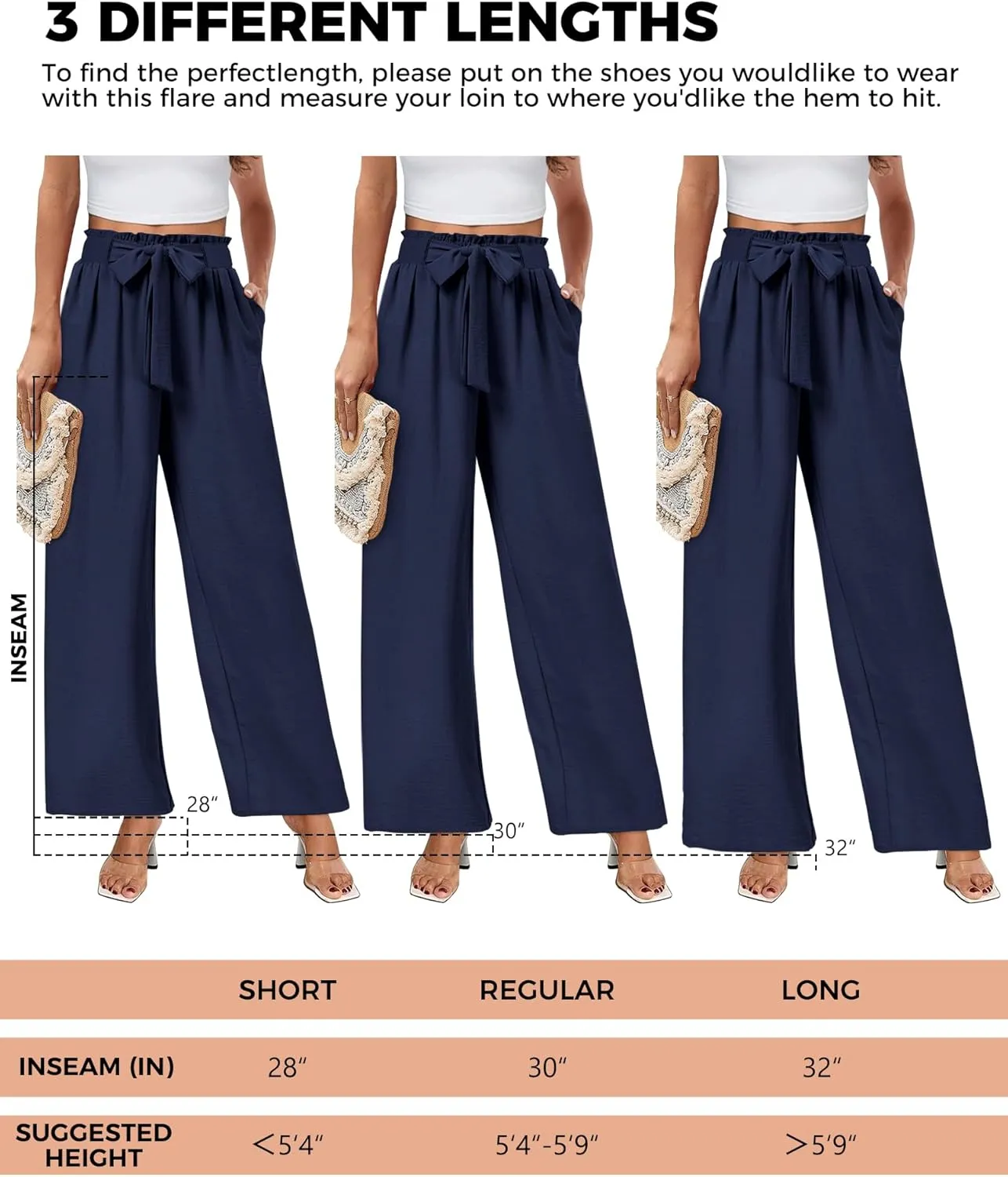 Buauty Wide Leg Palazzo Pants Woman with Pockets High Waist Pant Adjustable Knot Loose Trousers Business Casual Work Pants