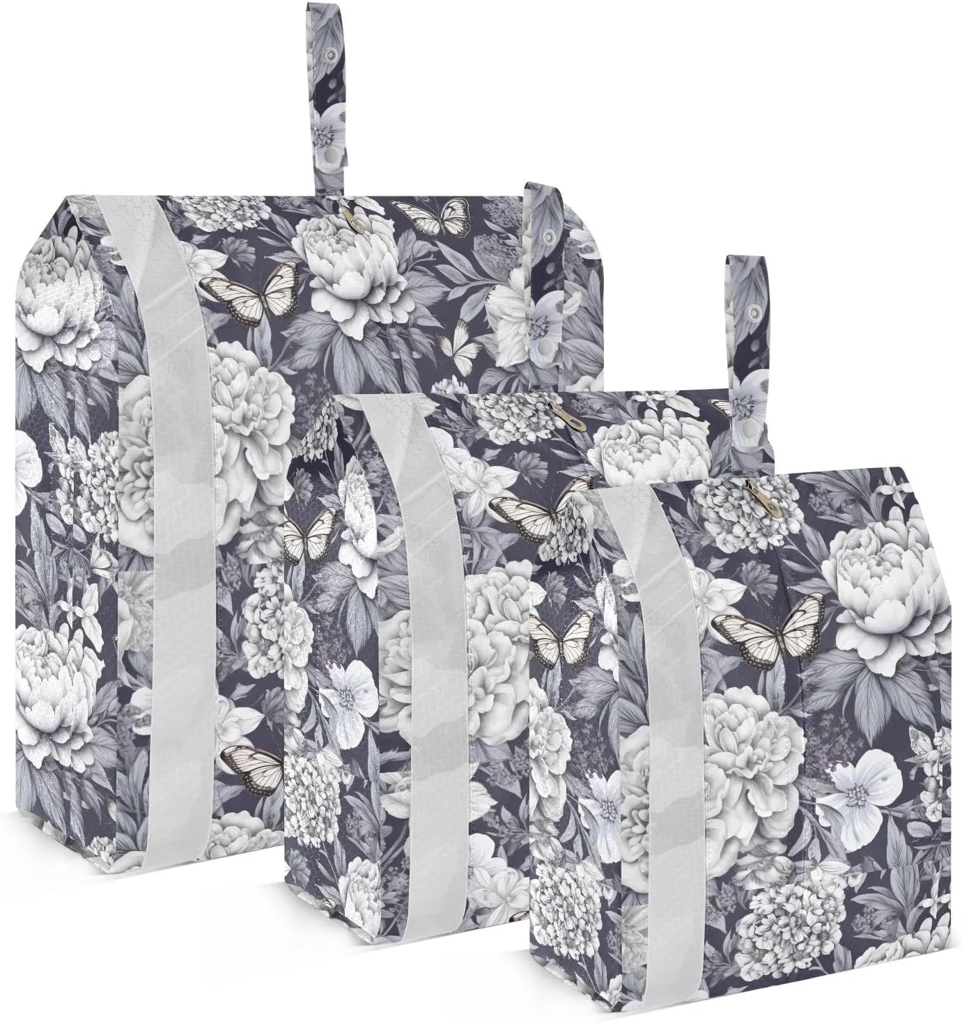 Butterflies Flower Gray Packing Cubes for Travel 3 Set Compressible Packing Cubes Suitcase Organizer Bags for Woman Man