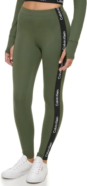 Calvin Klein Performance Women's High Waisted Logo Leggings, Thyme, Medium