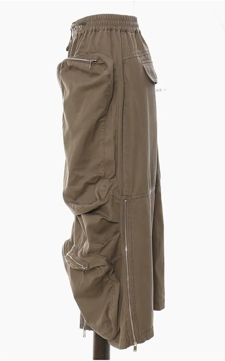 Camo Skirts for Women High Waisted Cargo Long Skirts Stretchy Drawstring Swing Maxi Skirt with Pockets
