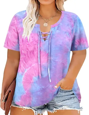 CARCOS Womens Plus Size Tops Short Sleeve Shirts V Neck Tunic Floral/Tie Dye/Solid Summer Tees XL-5X