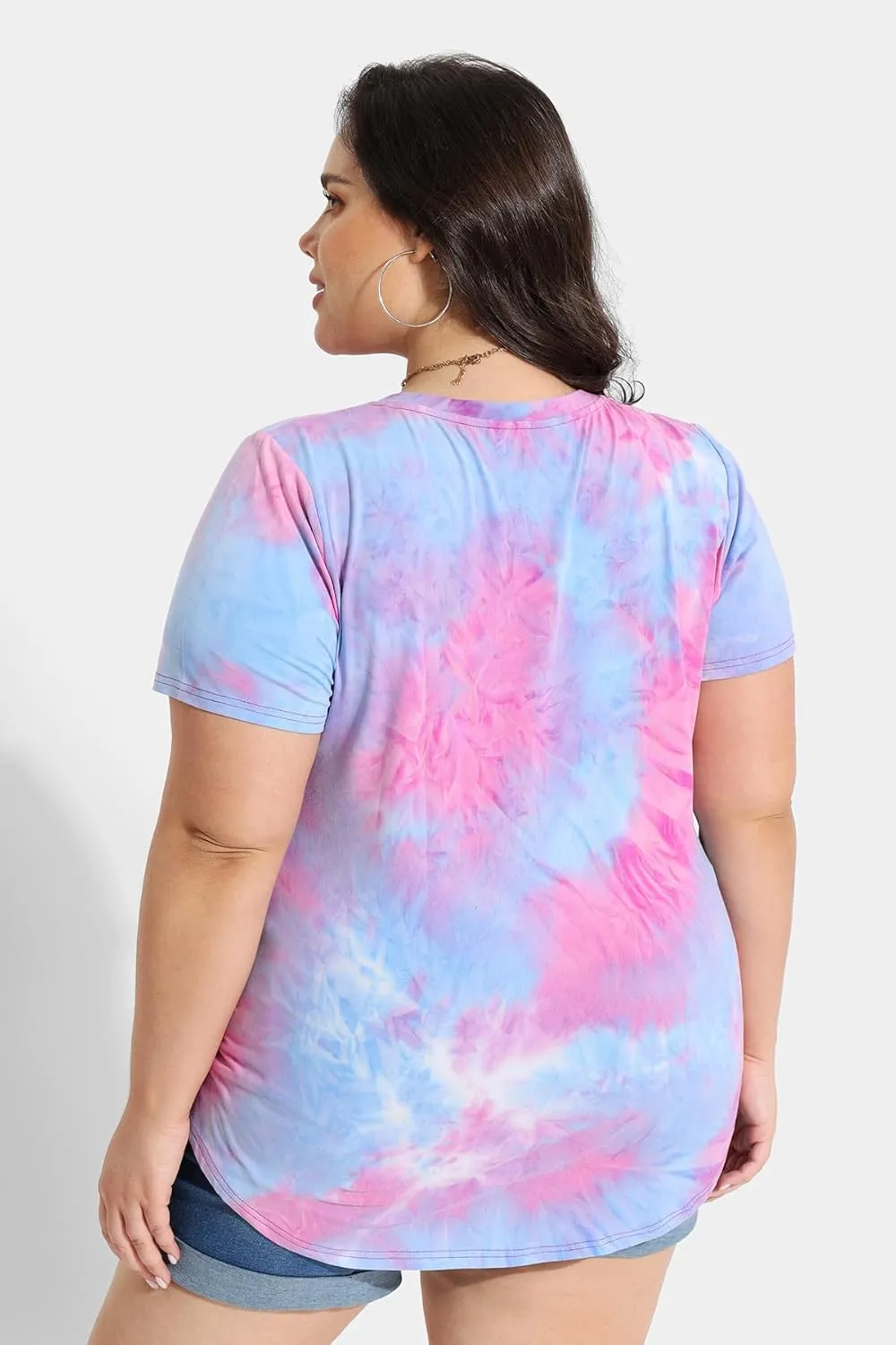 CARCOS Womens Plus Size Tops Short Sleeve Shirts V Neck Tunic Floral/Tie Dye/Solid Summer Tees XL-5X