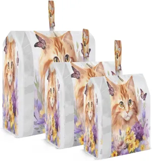 Cat Colorful Flower Packing Cubes for Travel 3 Set Packing Cubes Compression Suitcase Organizer for Packing Compression