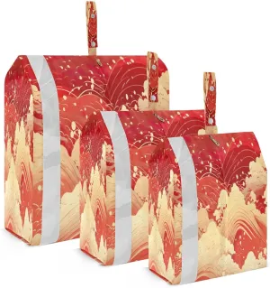 Chinese Water Waves Red Packing Cubes for Travel 3 Set Travel Packing Organizers Luggage Organizers for Suitcase
