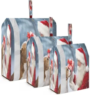 Christmas Winter Santa Claus Dog Packing Cubes for Travel 3 Set Packing Compression Cubes Suitcase Organizer Bags Set for Vacation Clothes