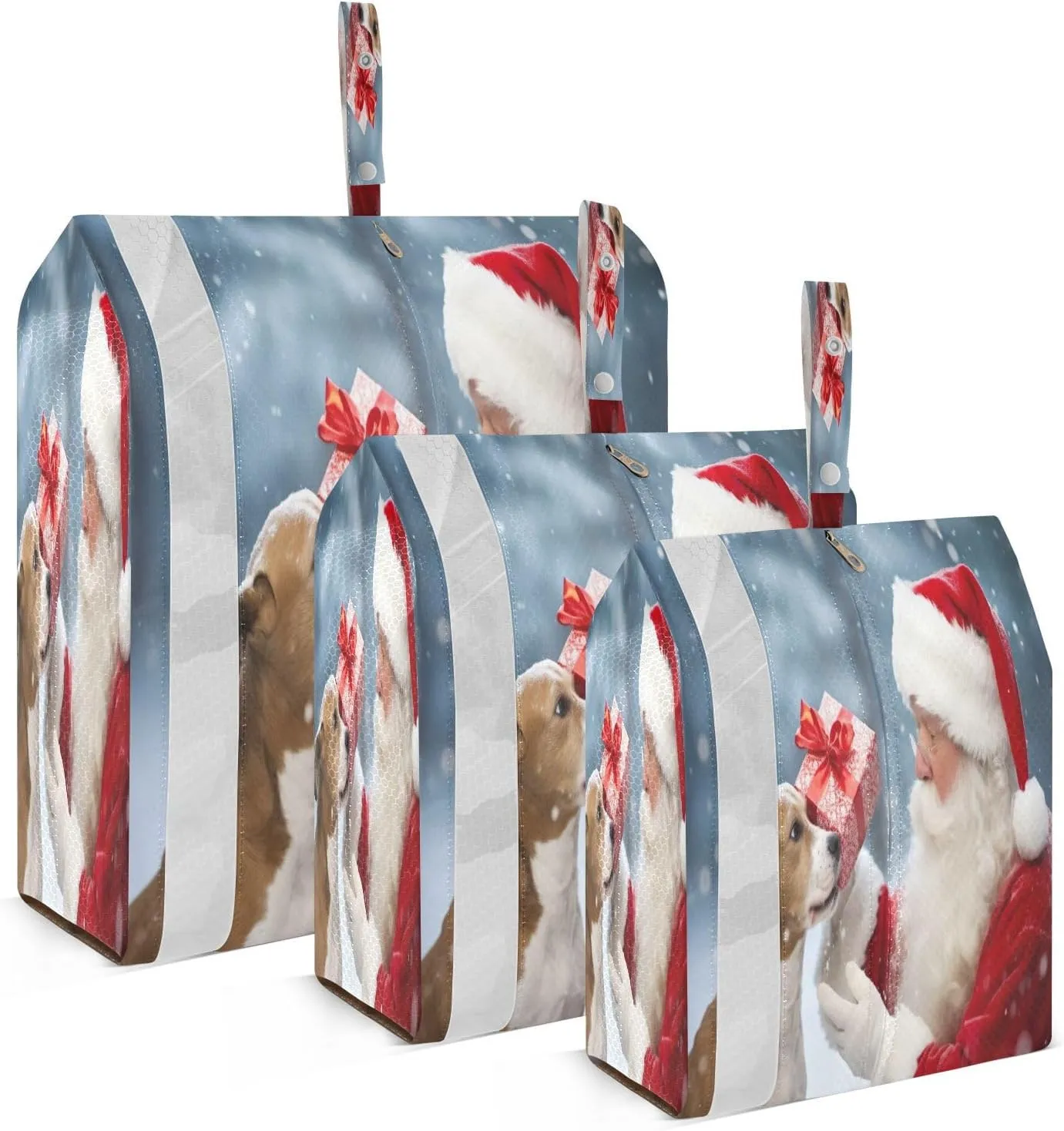 Christmas Winter Santa Claus Dog Packing Cubes for Travel 3 Set Packing Compression Cubes Suitcase Organizer Bags Set for Vacation Clothes