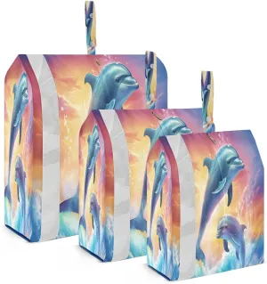 Colorful Dolphins Jumping Sky Packing Cubes for Travel 3 Set Compression Bag Luggage Cubes for Woman Man