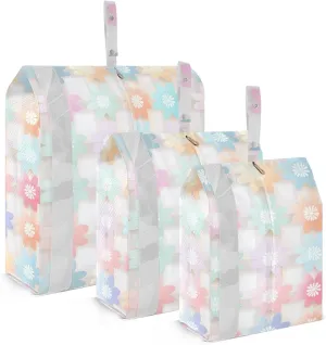 Colorful Flower Plaid Packing Cubes for Travel 3 Set Packing Cubes Large Luggage Bags for Vacation Clothes