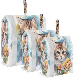 Colorful Flowers Cute Cat Packing Cubes for Travel 3 Set Packing Cubes Large Suitcase Organizer Bags for Carry On