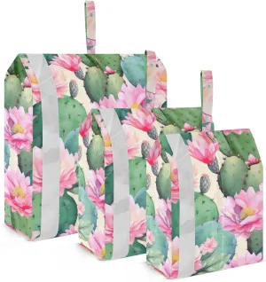 Colorful Green Cactus Flowers Packing Cubes for Travel 3 Set Compression Packing Cube Luggage Organizer Bags for Suitcases