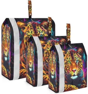 Colorful Leopard Rainbow Black Packing Cubes for Travel 3 Set Packing Cubes Large Luggage Cubes for Travel Accessories