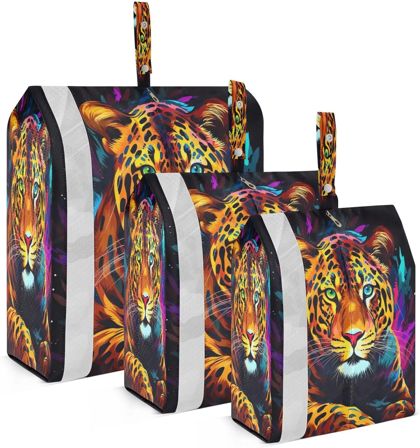 Colorful Leopard Rainbow Black Packing Cubes for Travel 3 Set Packing Cubes Large Luggage Cubes for Travel Accessories