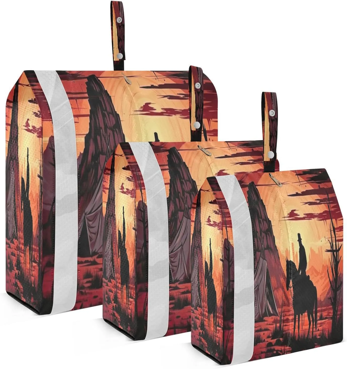 Colorful Sunset Cowboy Desert Packing Cubes for Travel 3 Set Compression Packing Cube Suitcase Organizer for Woman Man