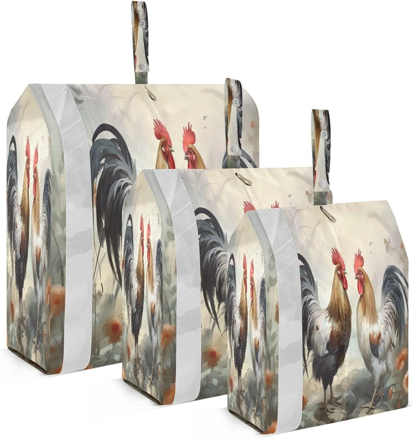 Couple Roosters Watercolor Packing Cubes for Travel 3 Set Compressible Packing Cubes Luggage Cubes for Travel