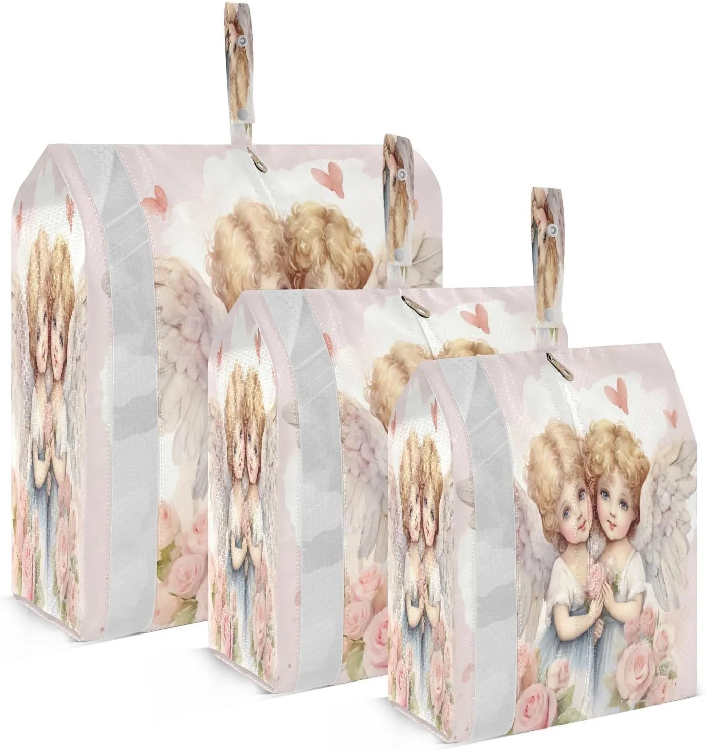 Cute Cartoon Angels Pink Packing Cubes for Travel 3 Set Compressible Packing Cubes Luggage Accessories for Travel Compression