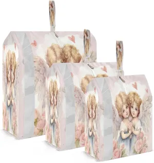 Cute Cartoon Angels Pink Packing Cubes for Travel 3 Set Compressible Packing Cubes Luggage Accessories for Travel Compression