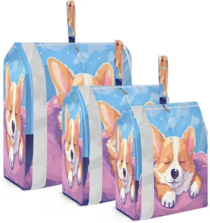 Cute Corgi Dog Blue Packing Cubes for Travel 3 Set Compression Packing Bags Luggage Packing Organizers for Travel Compression