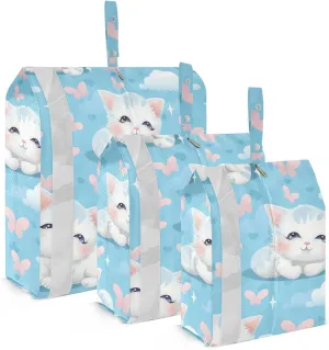 Cute White Kitten Packing Cubes for Travel 3 Set Compression Packing Cubes Luggage Organizers for Packing Compression