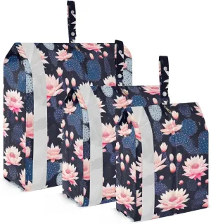 Dark Blue Cactus Pink Flowers Packing Cubes for Travel 3 Set Compressible Packing Cubes Suitcase Organizer Bags for Carry On Suitcases