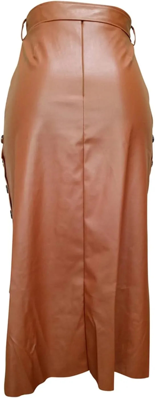 Daysskk Women's Faux Leather Pencil Skirt Asymmetrical Skirt High Waist