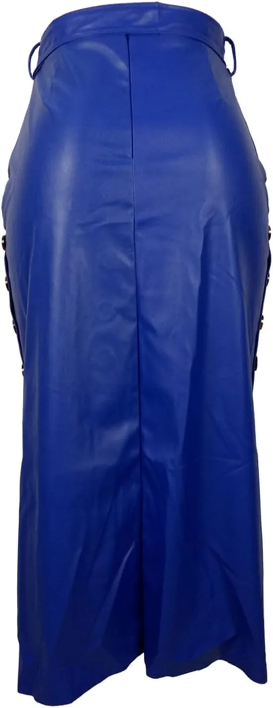 Daysskk Women's Faux Leather Pencil Skirt Asymmetrical Skirt High Waist