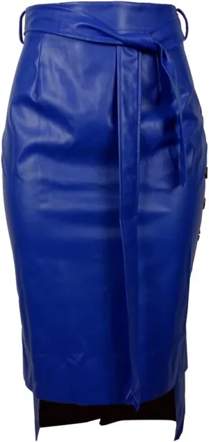 Daysskk Women's Faux Leather Pencil Skirt Asymmetrical Skirt High Waist
