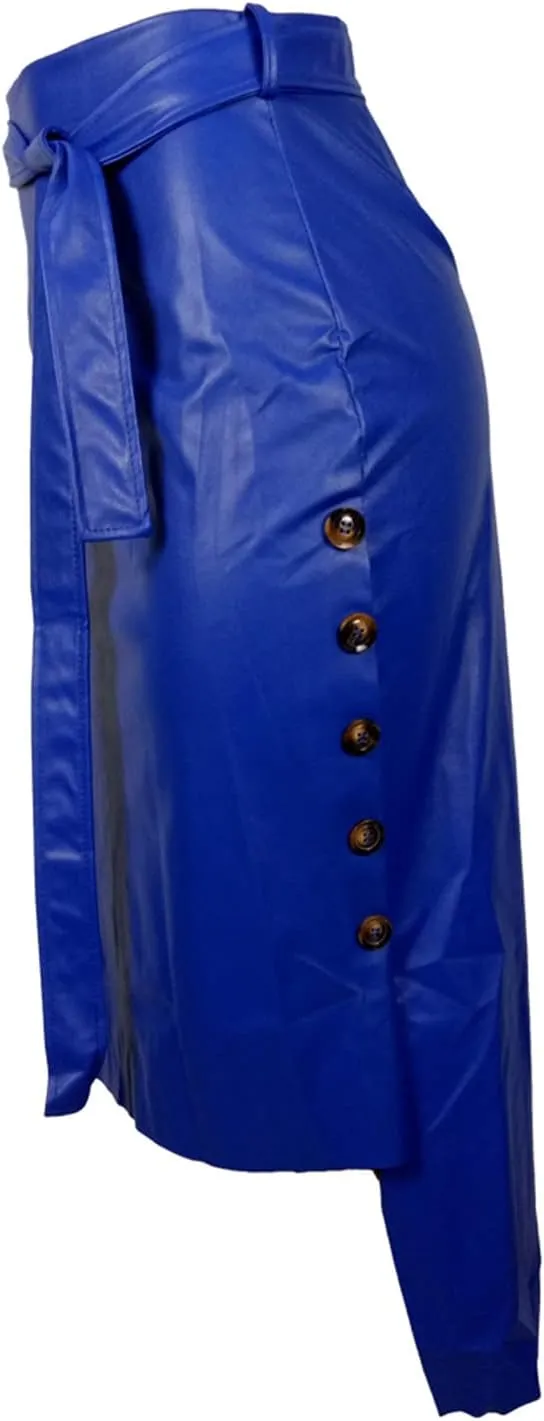 Daysskk Women's Faux Leather Pencil Skirt Asymmetrical Skirt High Waist