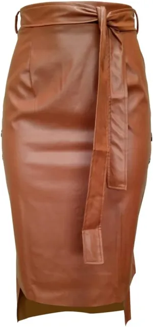 Daysskk Women's Faux Leather Pencil Skirt Asymmetrical Skirt High Waist