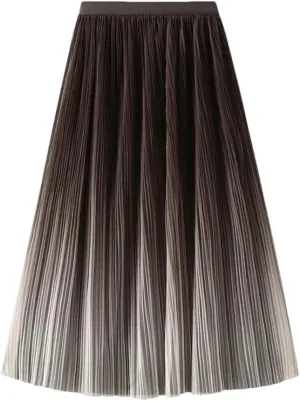 DBFBDTU Reversible Gradient Long Skirt Women Spring Summer A Line High Waist Pleated Midi Skirt Female