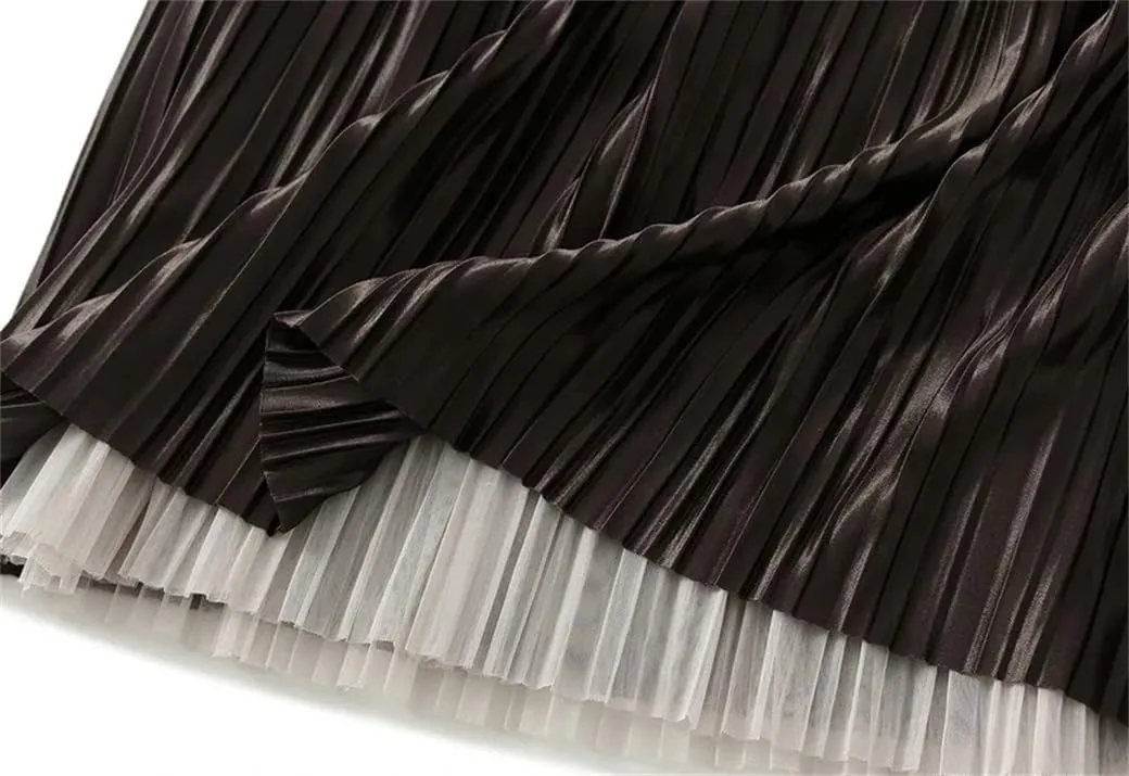 DBFBDTU Reversible Gradient Long Skirt Women Spring Summer A Line High Waist Pleated Midi Skirt Female