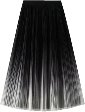 DBFBDTU Reversible Gradient Long Skirt Women Spring Summer A Line High Waist Pleated Midi Skirt Female