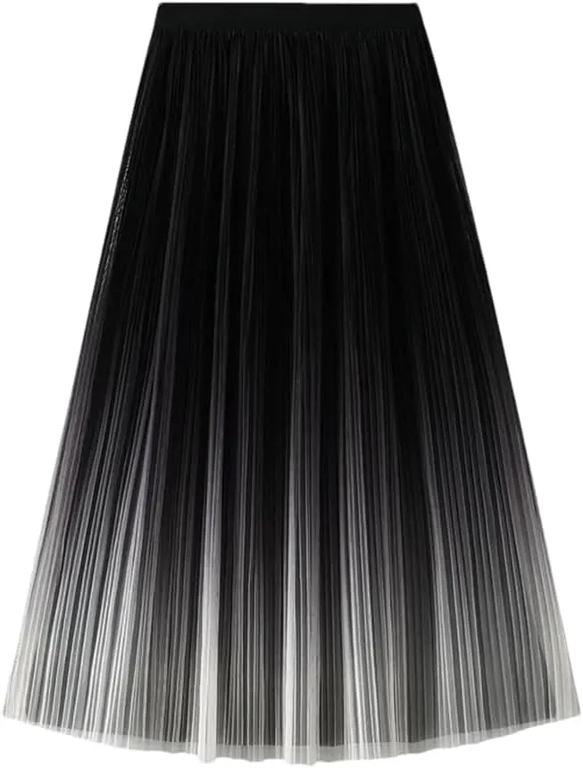 DBFBDTU Reversible Gradient Long Skirt Women Spring Summer A Line High Waist Pleated Midi Skirt Female
