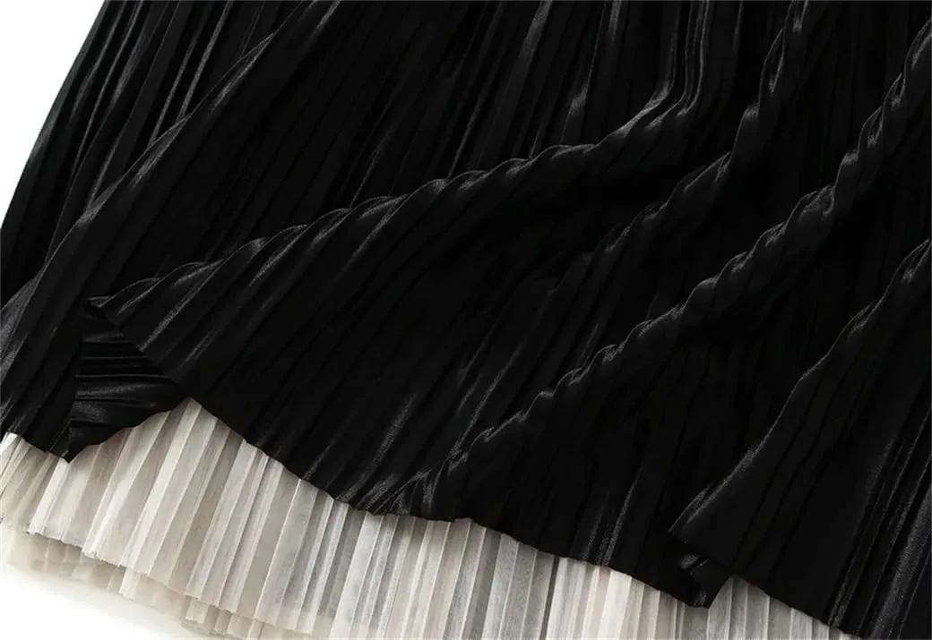DBFBDTU Reversible Gradient Long Skirt Women Spring Summer A Line High Waist Pleated Midi Skirt Female