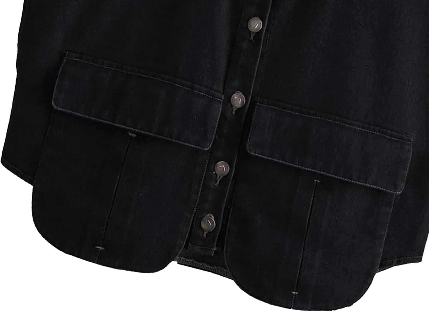 Denim Vest Women Button Down Polo Neck Cropped Loose Sleeveless Shirt Top Jean Jacket Coat with Pockets