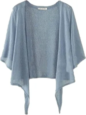 Dongfeng Women's 3/4 Sleeve Cropped Shrugs Lightweight Tie Front Sheer Chiffon Bolero Cardigan
