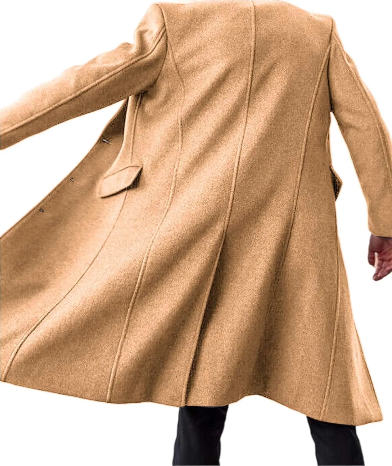ECDAHICC Men's Slim Fit Single Breasted Trench Coat Winter Pea Coat Notch Lapel Long Casual Overcoat wih Pockets