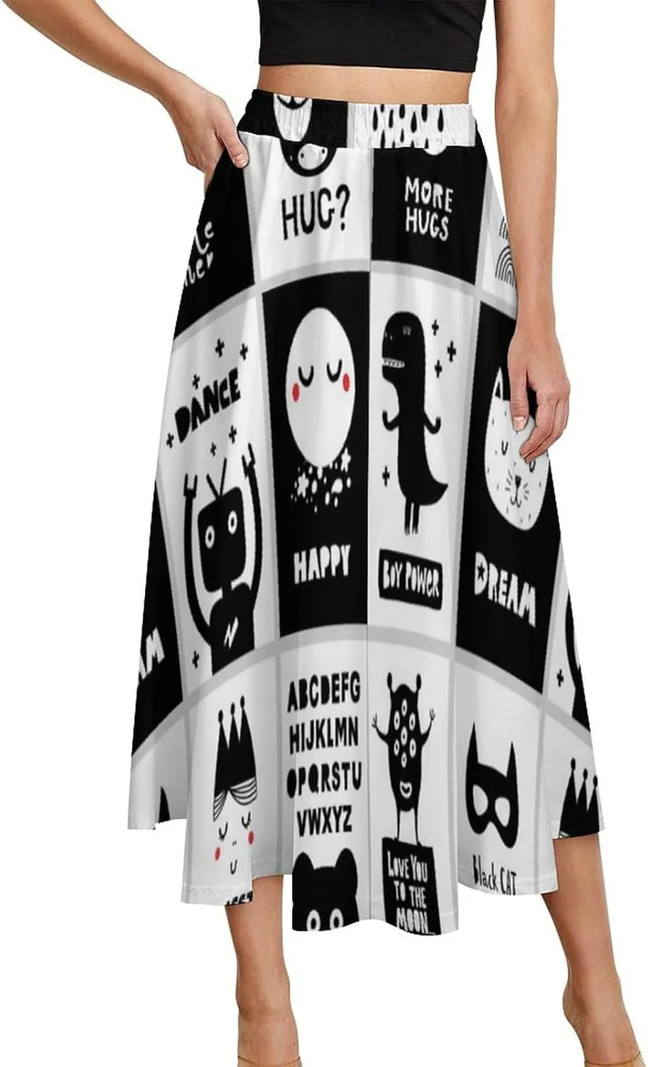 Elegant Anime Plaids Print Midi Skirts High Elastic Waist Ruched Bohemia Office Skirts
