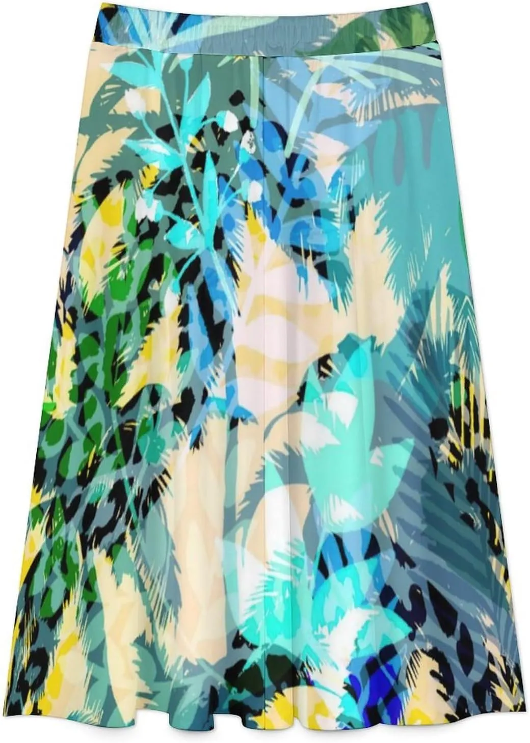 Elegant Hawaii Beach Print Midi Skirt High Elastic Waist Ruffle Flowy Spring Skirt