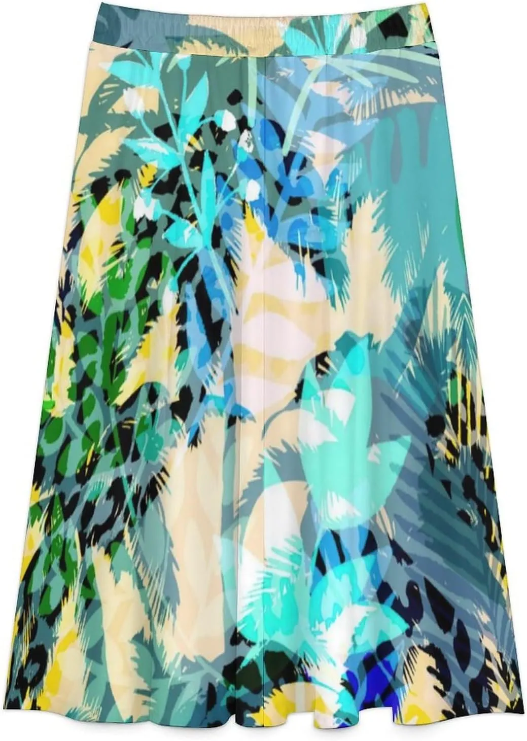 Elegant Hawaii Beach Print Midi Skirt High Elastic Waist Ruffle Flowy Spring Skirt