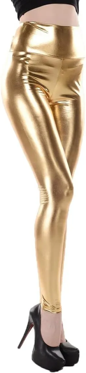 ellazhu Women Metallic Stretch Faux Leather Legging Pants 2143