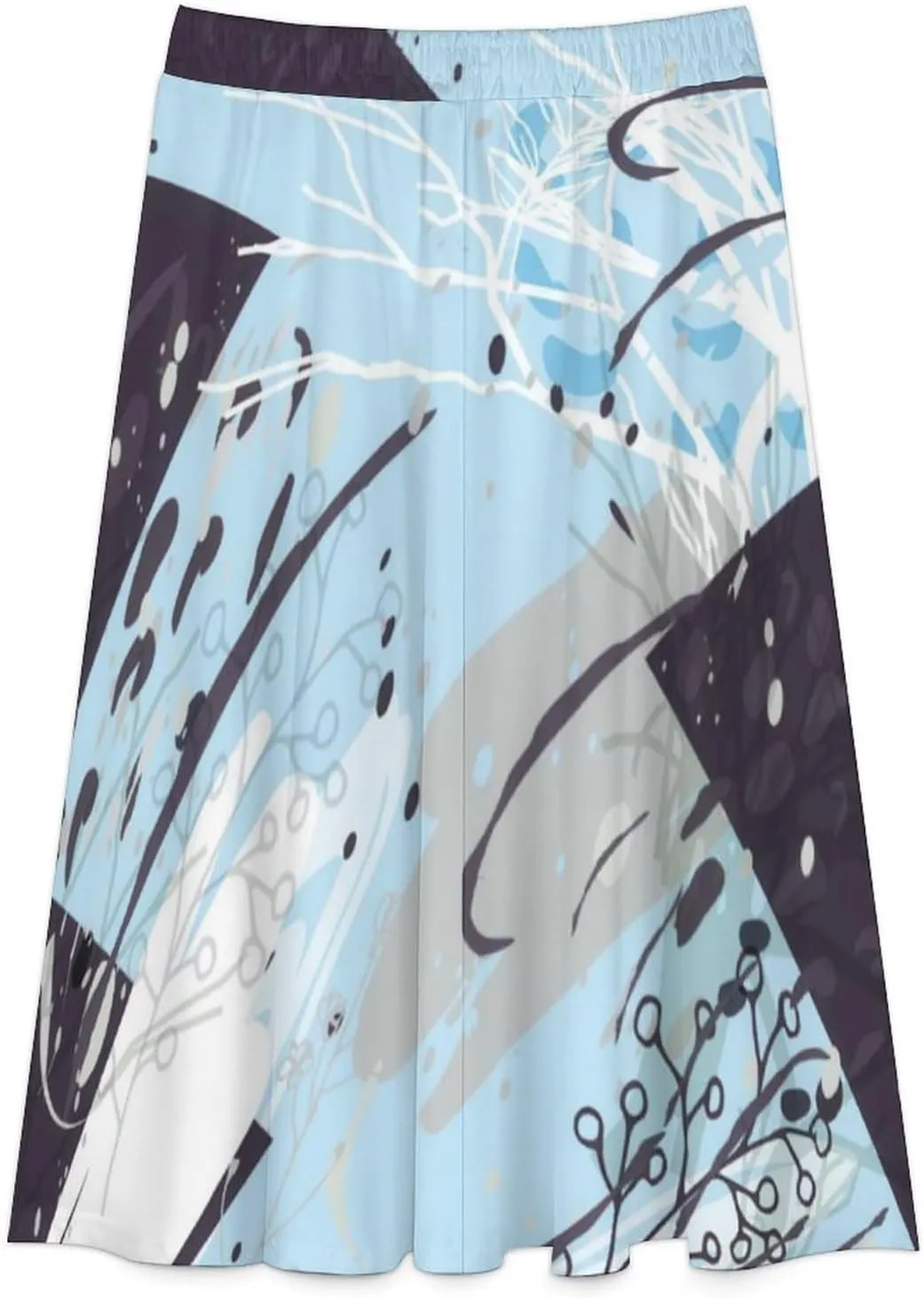 Endearing Black Curve Print Midi Skirt High Elastic Waist Ruffle Bohemia Mini Club Skirt