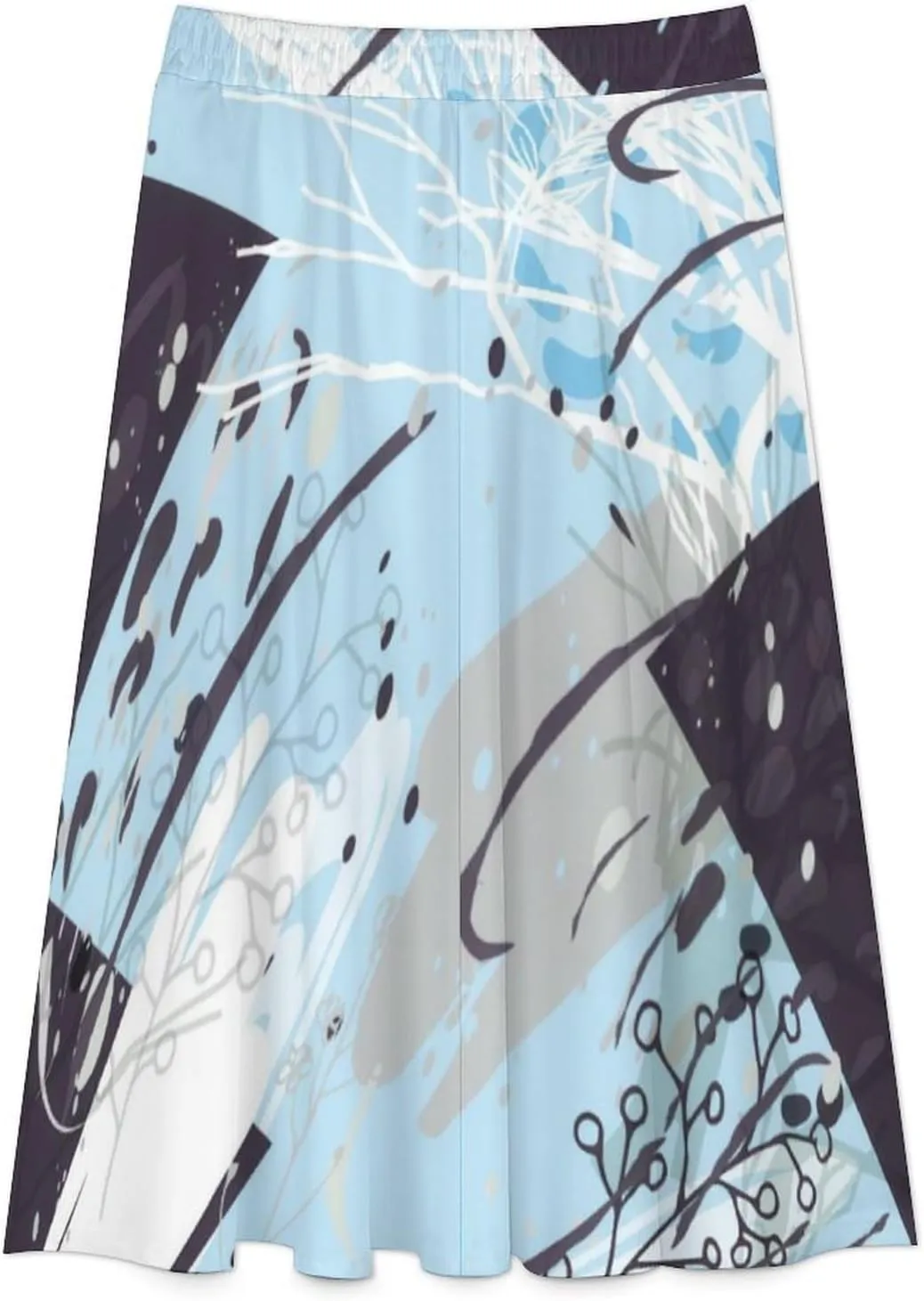 Endearing Black Curve Print Midi Skirt High Elastic Waist Ruffle Bohemia Mini Club Skirt
