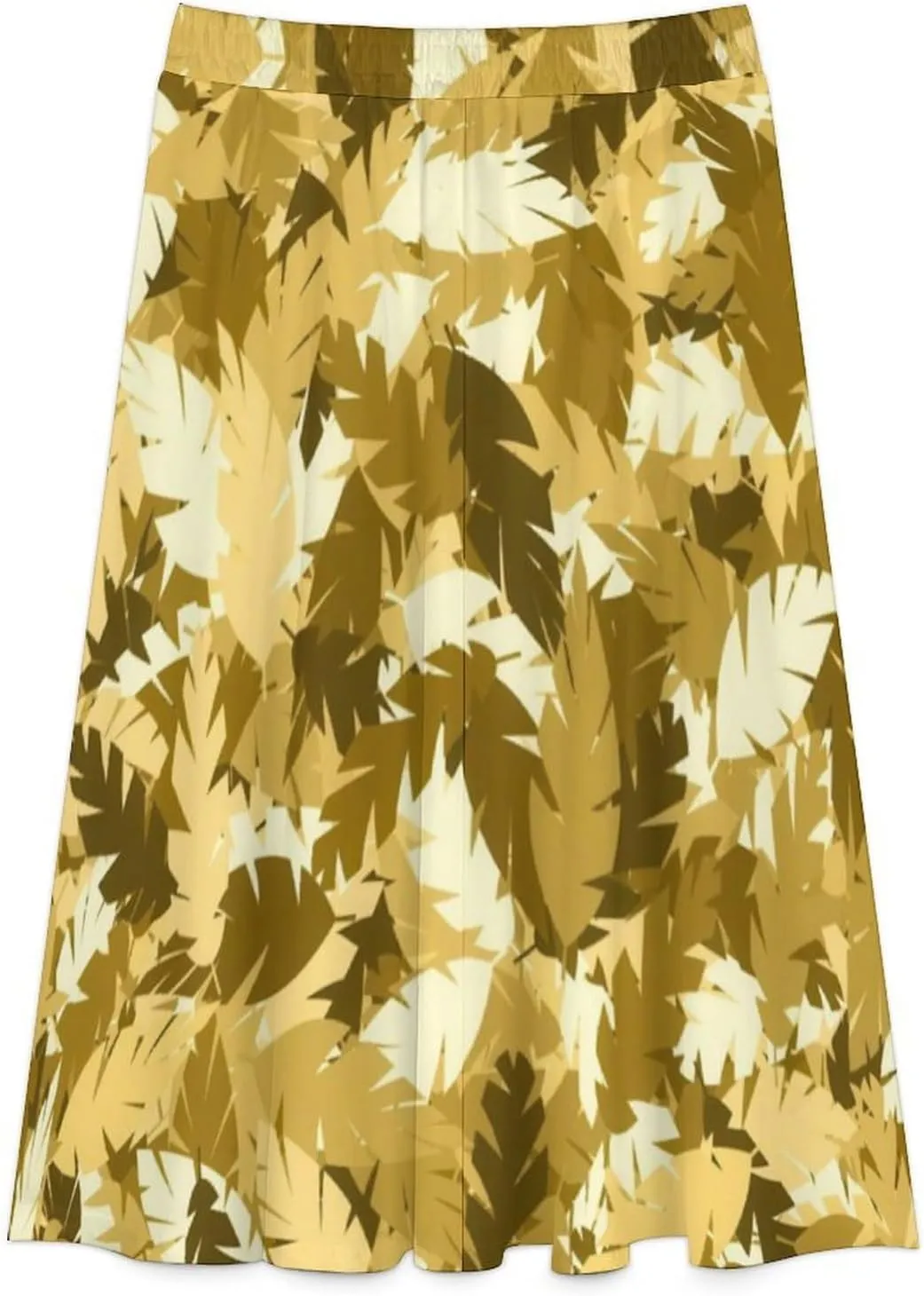 Esthetic Yellow Leaves Printed Midi Skirts High Elastic Waist Ruched Boho Party Skirts