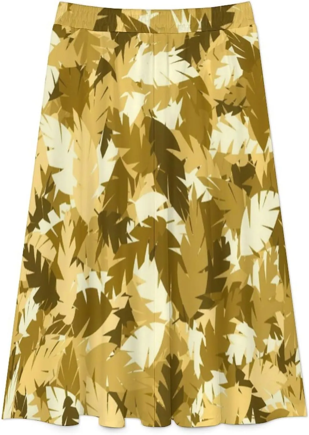 Esthetic Yellow Leaves Printed Midi Skirts High Elastic Waist Ruched Boho Party Skirts