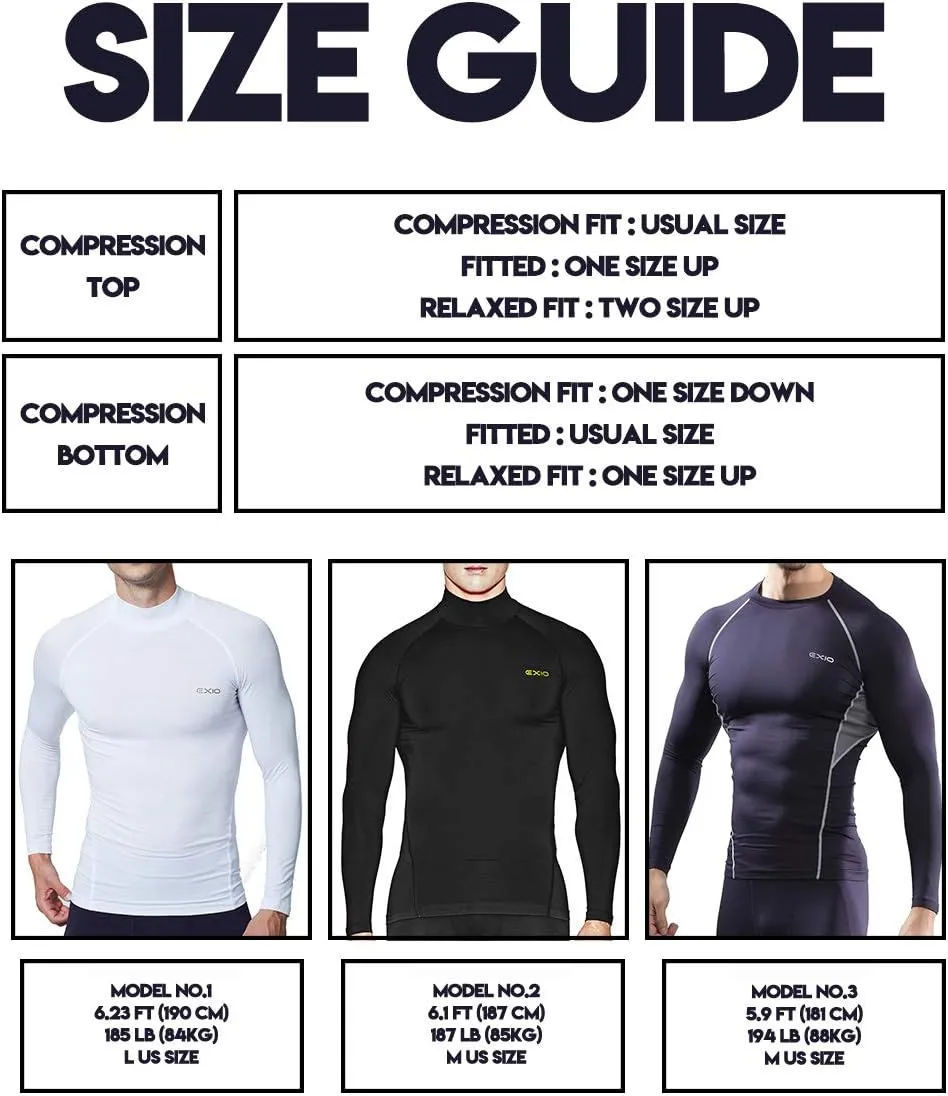 EXIO Mens Mock Compression Baselayer Top Cool Dry Long-Sleeve Shirt EX-T02