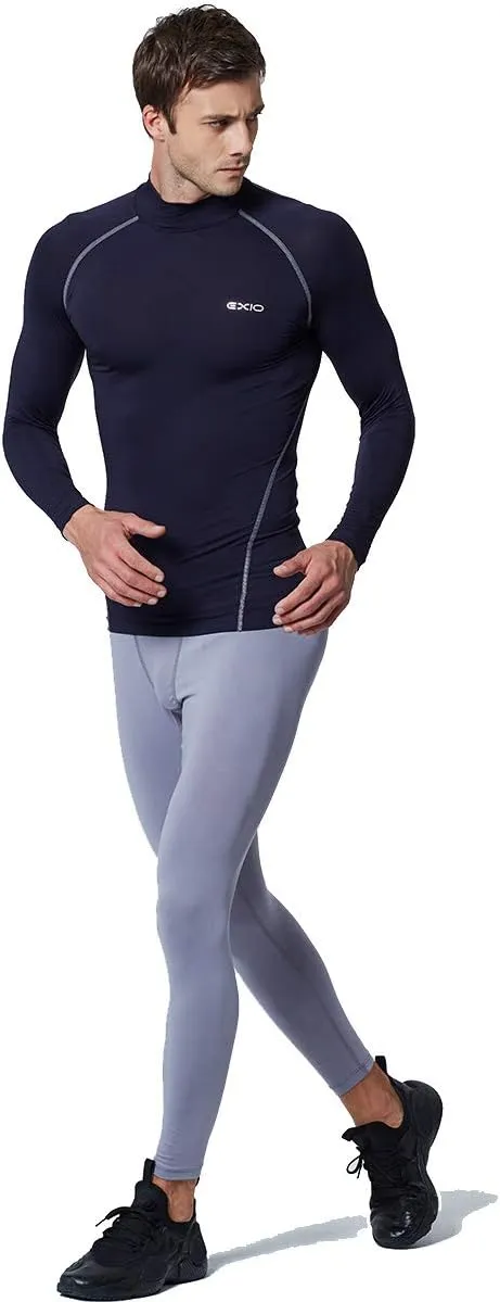EXIO Mens Mock Compression Baselayer Top Cool Dry Long-Sleeve Shirt EX-T02
