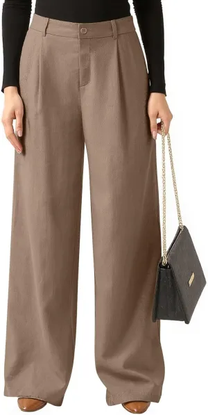 fanmpghleoo Linen Pants Women Summer Elastic High Waisted Wide Leg Dress Pants Business Casual Linen Trousers with Pockets