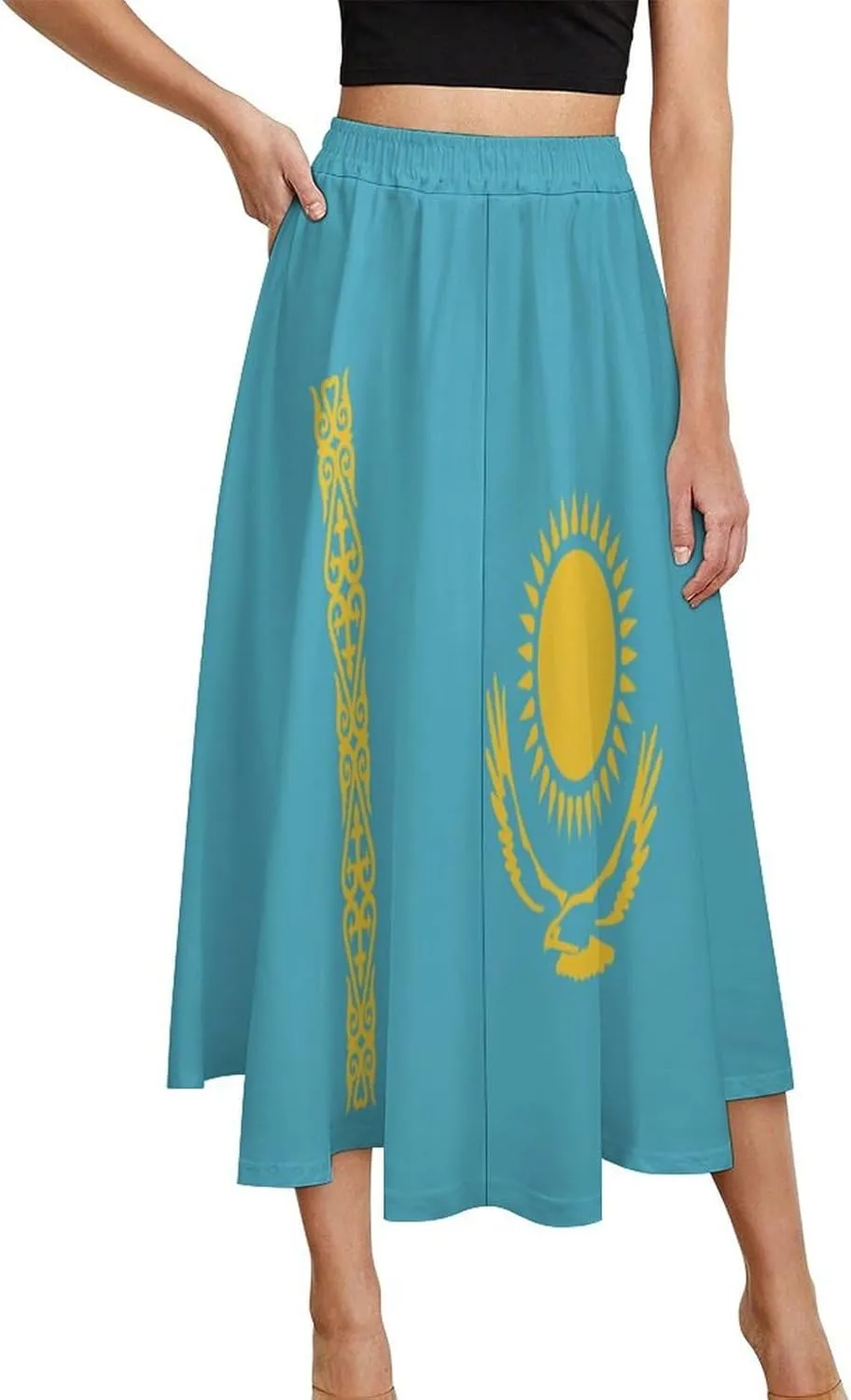 Fattyeery Skirts for Womens Kiribati Flag Summer Comfy Dress Casual High Waist Holiday Long Skirts
