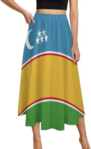 Fattyeery Skirts for Womens Kiribati Flag Summer Comfy Dress Casual High Waist Holiday Long Skirts